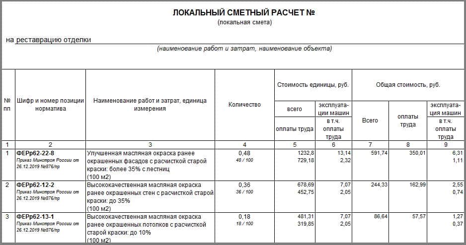 Ресурсная смета пример образец